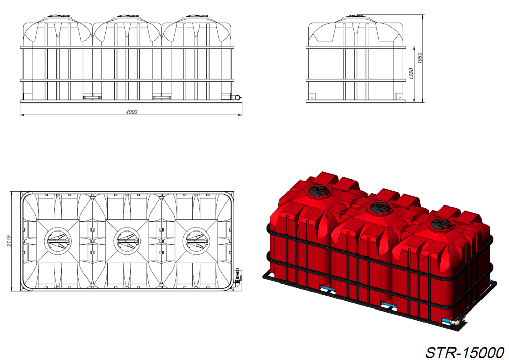 Кассета тройная с емкостями STR 5000 x 3 (полный слив) 